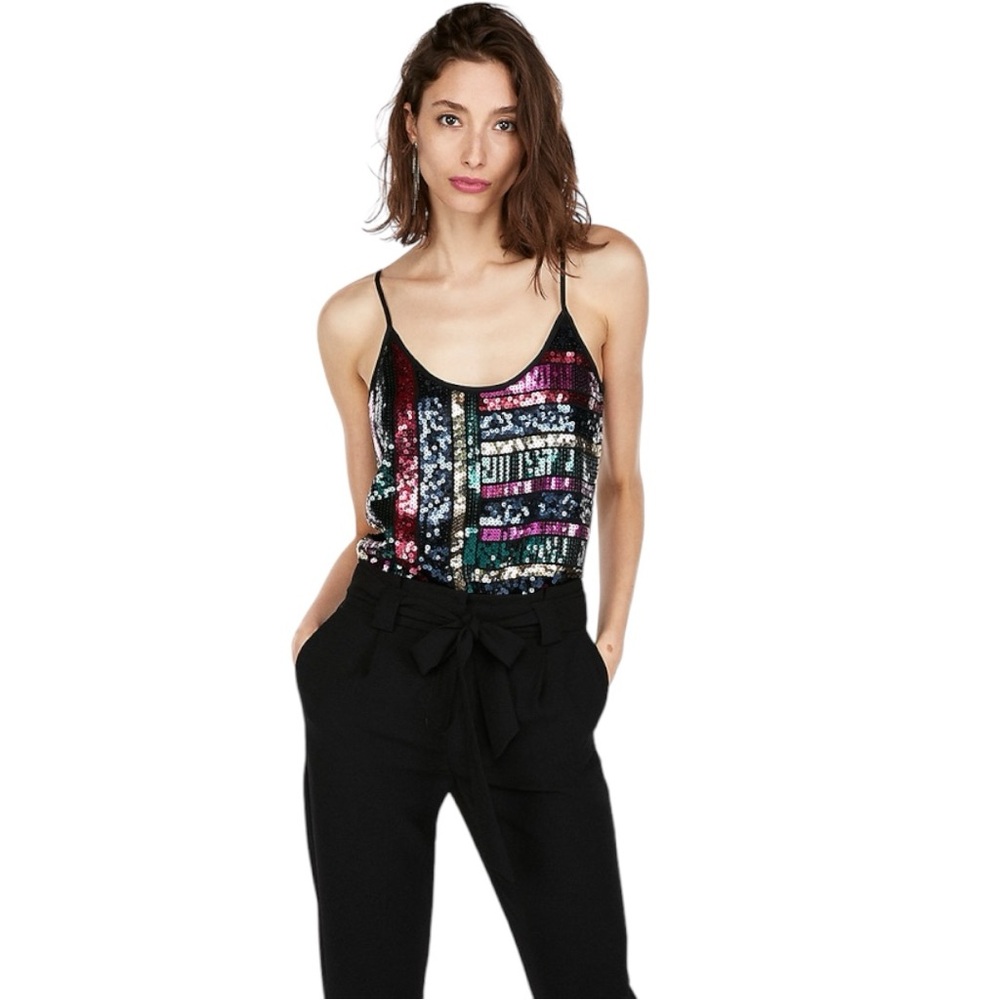NWOT Express Tops party club festival Multicolored Sequined Cami lined Size S
